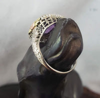 14k tri colored gold c.1920's floral filigree Deco amethyst & seed pearls