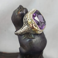 14k tri colored gold c.1920's floral filigree Deco amethyst & seed pearls