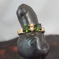 10k gold Victorian seed pearl & green tourmaline ring