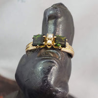 10k gold Victorian seed pearl & green tourmaline ring