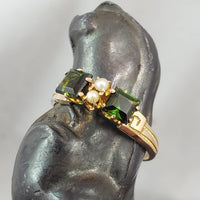 10k gold Victorian seed pearl & green tourmaline ring