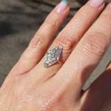Platinum & 18k two tone Art Deco 9 diamond navette ring
