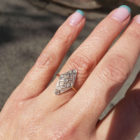 Platinum & 18k two tone Art Deco 9 diamond navette ring