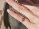 10K gold pink sapphire & rose cut diamond Edwardian halo Ring