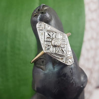 Platinum & 18k two tone Art Deco 9 diamond navette ring