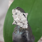 18k white gold Diamond estate Art Deco c.20's filigree glove shield Ring