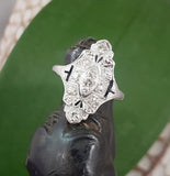 18k white gold Diamond estate Art Deco c.20's filigree glove shield Ring
