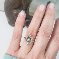 Victorian rose cut diamond ring - 14k yellow gold & silver top