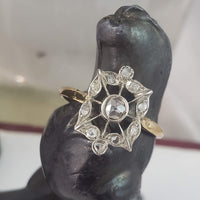 Victorian rose cut diamond ring - 14k yellow gold & silver top