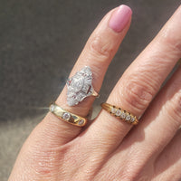 18k white gold Diamond estate Art Deco c.20's filigree glove shield Ring