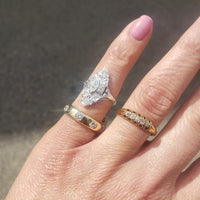 18k white gold Diamond estate Art Deco c.20's filigree glove shield Ring