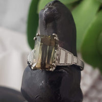 10k white gold Watermelon Tourmaline Deco estate Ring