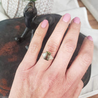 10k white gold Watermelon Tourmaline Deco estate Ring