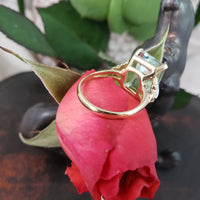 14k gold emerald cut Aquamarine & Diamond estate Deco Ring