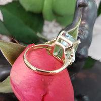 14k gold emerald cut Aquamarine & Diamond estate Deco Ring