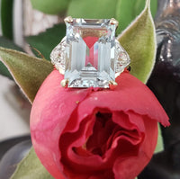 14k gold emerald cut Aquamarine & Diamond estate Deco Ring