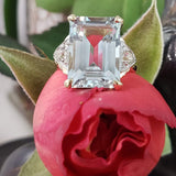 14k gold emerald cut Aquamarine & Diamond estate Deco Ring