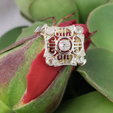Platinum & 14k yellow gold diamond Edwardian filigree Ring