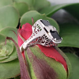 14k white gold filigree Deco Black Onyx & Diamond Ring