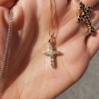 14k yellow gold diamond CROSS pendant necklace