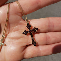 14k yellow gold garnet CROSS pendant necklace