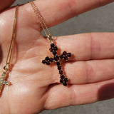 14k yellow gold garnet CROSS pendant necklace