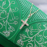 14k yellow gold diamond CROSS pendant necklace