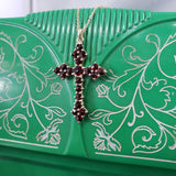 14k yellow gold garnet CROSS pendant necklace