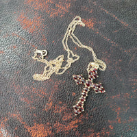 14k yellow gold garnet CROSS pendant necklace