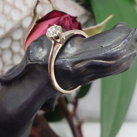 10k yellow gold old mine cut diamond solitaire antique estate ring - .37ct