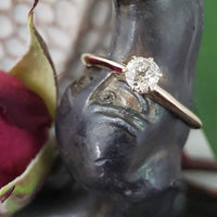 10k yellow gold old mine cut diamond solitaire antique estate ring - .37ct