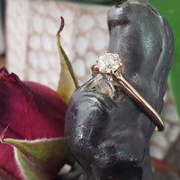 10k yellow gold old mine cut diamond solitaire antique estate ring - .37ct