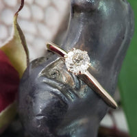 10k yellow gold old mine cut diamond solitaire antique estate ring - .37ct