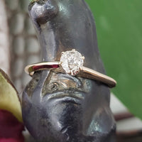 10k yellow gold old mine cut diamond solitaire antique estate ring - .37ct