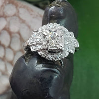 14k white gold Art Deco diamond engagement Ring