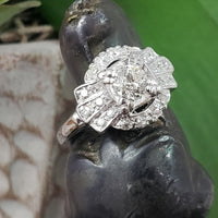 14k white gold Art Deco diamond engagement Ring
