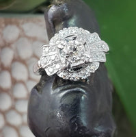 14k white gold Art Deco diamond engagement Ring