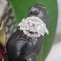 14k white gold Art Deco diamond engagement Ring