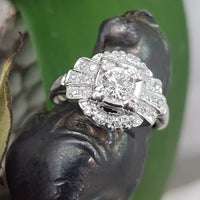 14k white gold Art Deco diamond engagement Ring