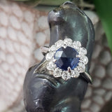 14k white gold rose cut blue sapphire & diamond halo estate ring