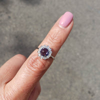 14k white gold rose cut blue sapphire & diamond halo estate ring
