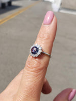 14k white gold rose cut blue sapphire & diamond halo estate ring