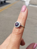 14k white gold rose cut blue sapphire & diamond halo estate ring