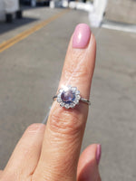 14k white gold rose cut blue sapphire & diamond halo estate ring