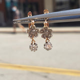platinum & 18k yellow gold estate old cut diamond floral lever back earrings HOLD