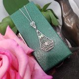 14k white gold Deco c.20's diamond filigree enamel BUTTERFLY necklace pendant
