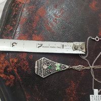 14k white gold Deco c.20's diamond filigree enamel BUTTERFLY necklace pendant