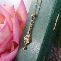 10k gold pearl & diamond filigree Deco necklace pendant lavaliere