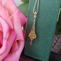 10k gold pearl & diamond filigree Deco necklace pendant lavaliere