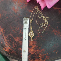 10k gold pearl & diamond filigree Deco necklace pendant lavaliere